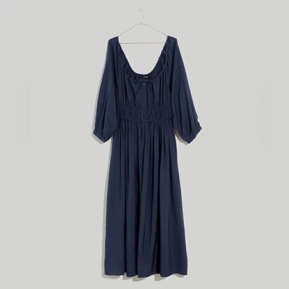 Madewell Petite Twill Sophia Midi Blue Dress Blouse Long Sleeve Size L - Picture 4 of 12